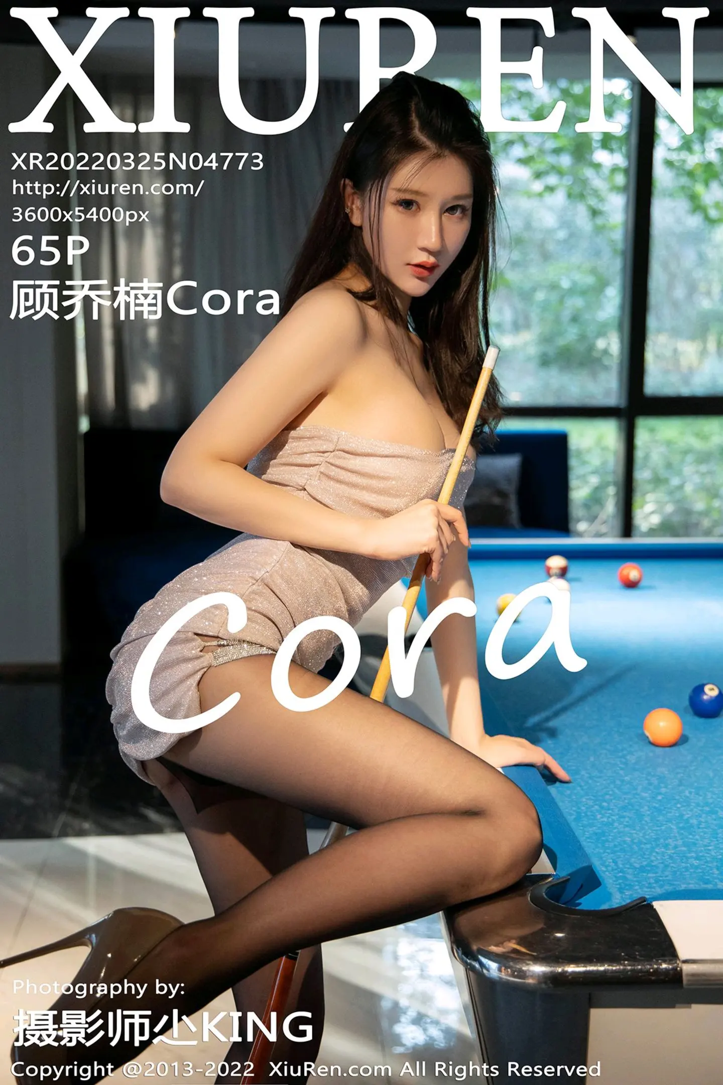 [XiuRen秀人网]VOL.4773 模特顾乔楠Cora桌球场景露肩连衣裙配无内黑丝秀翘臀诱惑写真65P-秀人网官方网站